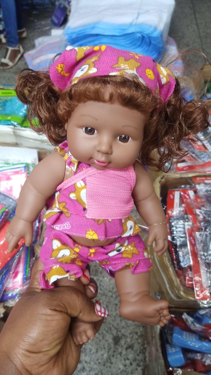 AFRICAN DOLL BLACK BABY DOLL, AFRICAN BLACK GIRL DOLL WITH DRESS, REALISTIC REBORN BABY DOLL FOR KIDS AGED 2 3 4 5 6, SILICONE SMALL BLACK DOLL TOY WITH LONG HAIR FOR BIRTHDAY GIFT