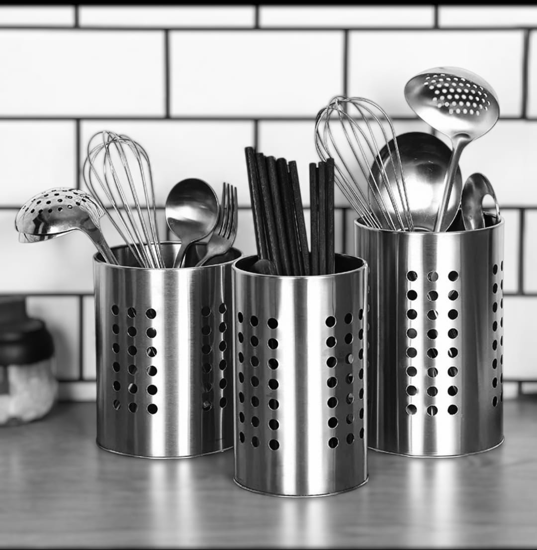 STAINLESS STEEL CUTLERY HOLDER SPOONS CHOPSTICKS KITCHEN ORGANISER UTENSIL DRYING RACK, UTILITY STURDY HOME KITCHEN DAILY USE UTENSIL DRAINER FOR COUNTERTOP, SILVER