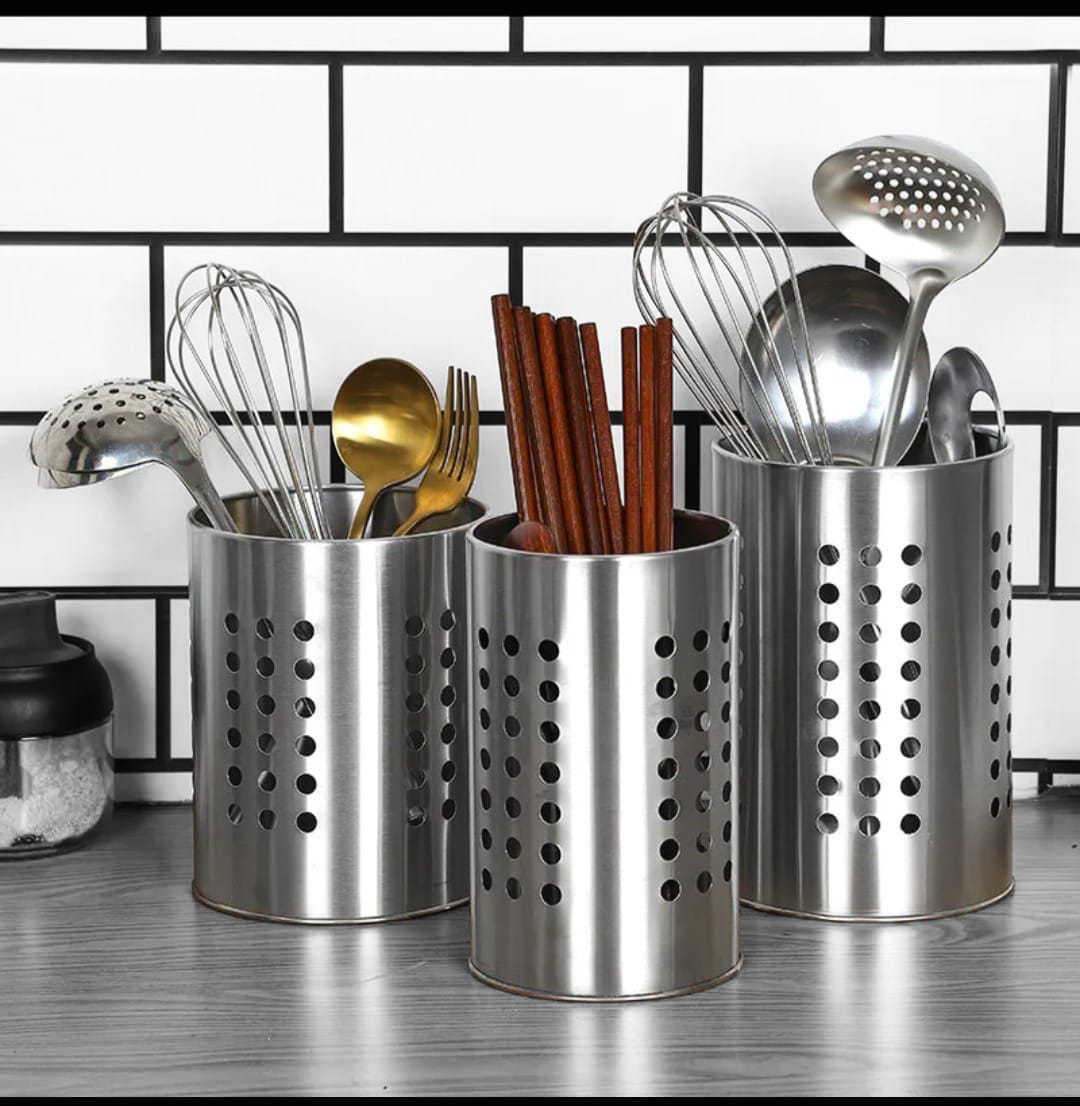 STAINLESS STEEL CUTLERY HOLDER SPOONS CHOPSTICKS KITCHEN ORGANISER UTENSIL DRYING RACK, UTILITY STURDY HOME KITCHEN DAILY USE UTENSIL DRAINER FOR COUNTERTOP, SILVER