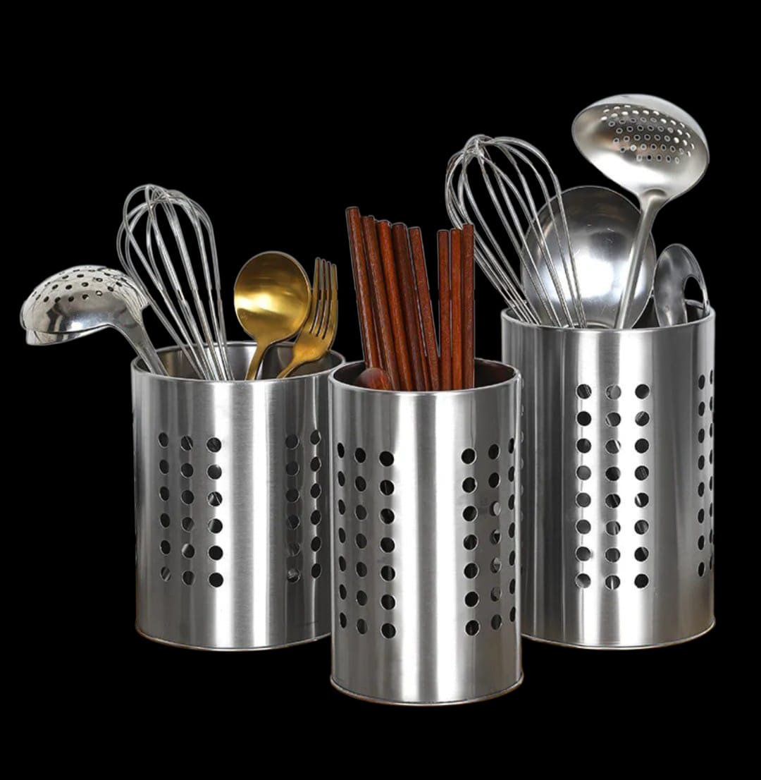 STAINLESS STEEL CUTLERY HOLDER SPOONS CHOPSTICKS KITCHEN ORGANISER UTENSIL DRYING RACK, UTILITY STURDY HOME KITCHEN DAILY USE UTENSIL DRAINER FOR COUNTERTOP, SILVER