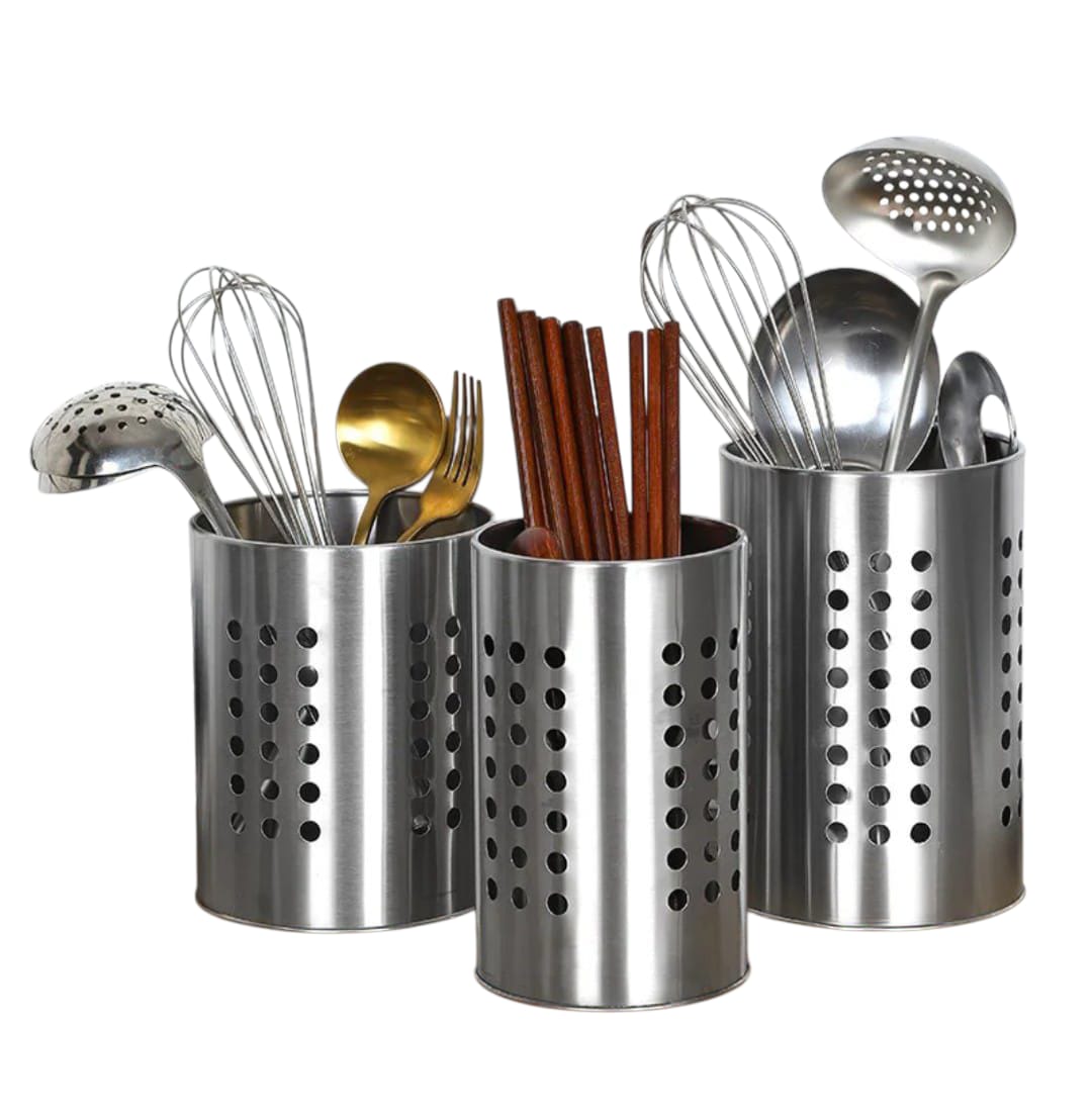 STAINLESS STEEL CUTLERY HOLDER SPOONS CHOPSTICKS KITCHEN ORGANISER UTENSIL DRYING RACK, UTILITY STURDY HOME KITCHEN DAILY USE UTENSIL DRAINER FOR COUNTERTOP, SILVER