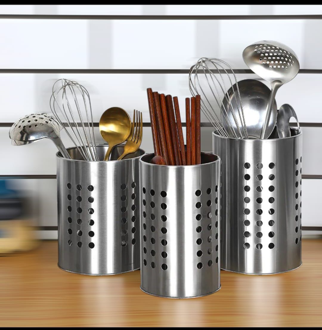 STAINLESS STEEL CUTLERY HOLDER SPOONS CHOPSTICKS KITCHEN ORGANISER UTENSIL DRYING RACK, UTILITY STURDY HOME KITCHEN DAILY USE UTENSIL DRAINER FOR COUNTERTOP, SILVER