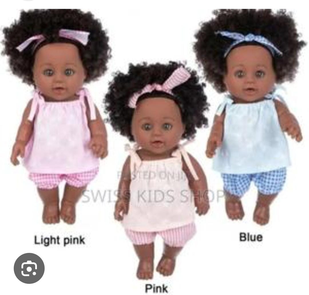 AFRICAN DOLL BLACK BABY DOLL, AFRICAN BLACK GIRL DOLL WITH DRESS, REALISTIC REBORN BABY DOLL FOR KIDS AGED 2 3 4 5 6, SILICONE SMALL BLACK DOLL TOY WITH LONG HAIR FOR BIRTHDAY GIFT