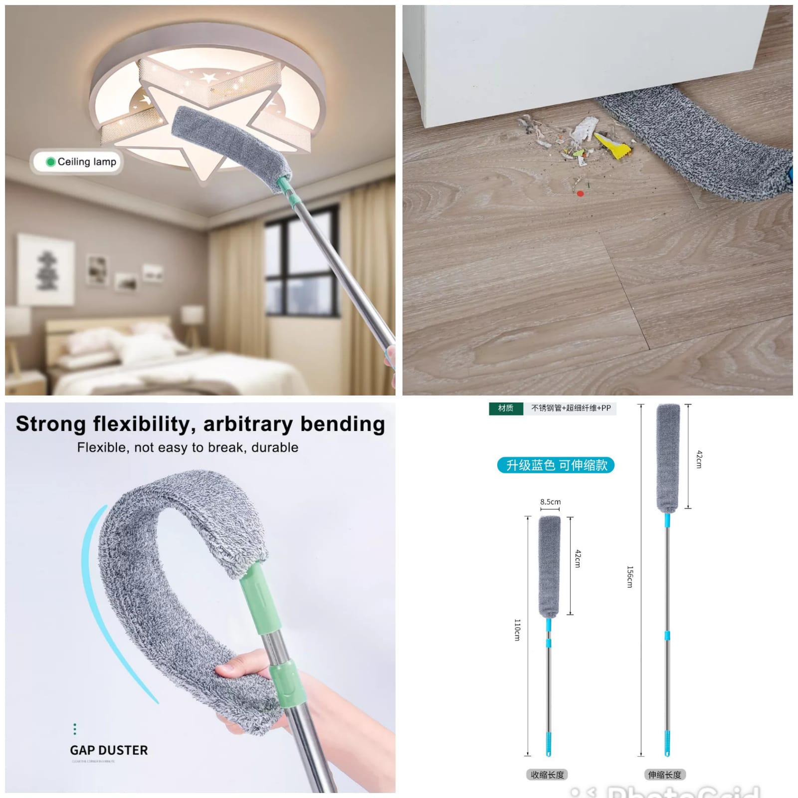 Long handle dust brush, Spread Dust Cleaner, Flexible Long Handled Flat Duster, Duster, Out Cleaning Microfiber Duster, Multifunction Retractable Fiber Dust Brush