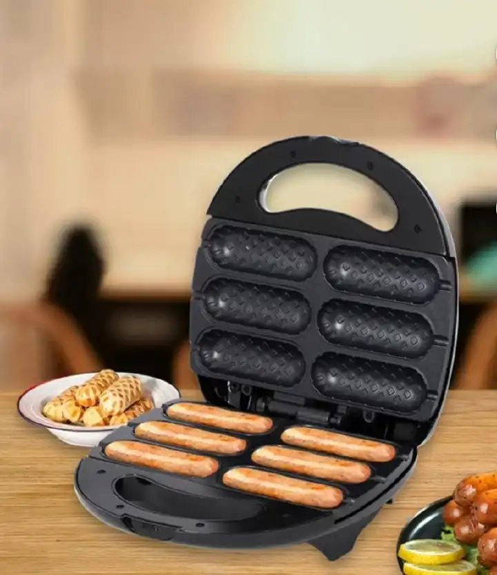 ELECTRIC MULTIFUNCTION BREAKFAST MACHINE 6PC HOT DOG, SAUSAGE/SMOKIE MAKER HOT DOG WAFFLE MACHINE WITH NON-STICK COATING PLATE, HOT DOG MAKER TOASTER MAKE 6  HOTDOGS IN MINUTES, EASY TO CLEAN