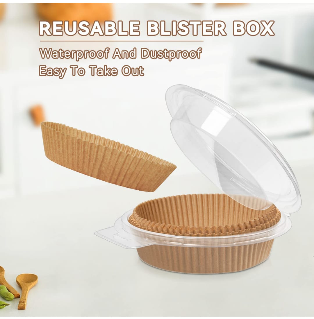 50 PIECES AIR FRYER DISPOSABLE PAPER LINERS/PARCHMENT LINERS HAS 50PCSHEIGHT OF 4.5CMS AND DIAMETER OF 24CM/9.5 HEIGHT -4.5CMS, DIAMETER -16CM/6.5INCHES/ INCHES OIL AND WATER PROOF SQUARE