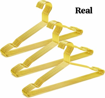 10 PIECES GOLDEN STAINLESS STEEL HANGERS COATS HANGERS, STRONG DURABLE METAL HANGER FOR HEAVY GARMENTS, STURDY METAL RACK FOR SHIRTS JACKETS TROUSERS PANTS SLACK, GOLD