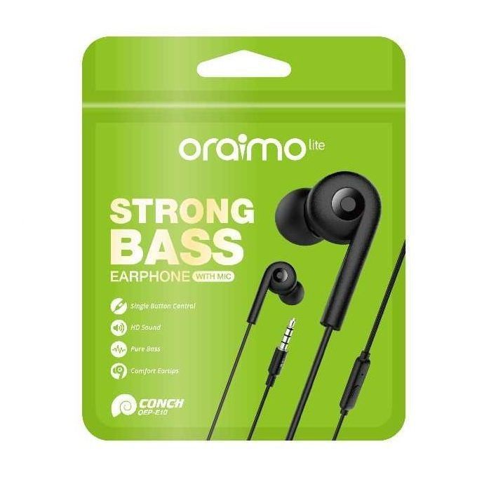 White Oraimo Earphones with Strong Pure Bass, HD Sound with Mic, ultimate comfort eartips