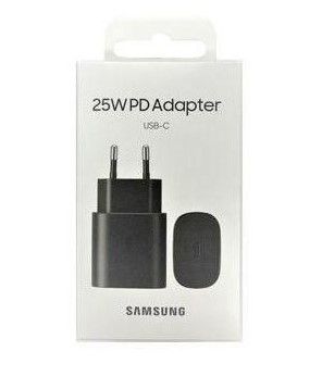 Samsung 25W Black 2-pin, Type-C to C Fast Charger Adapter/Header, USB-C Output, Compatible with Galaxy A15, A25, A05s, S20 FE, S23 FE & All Type-C Devices