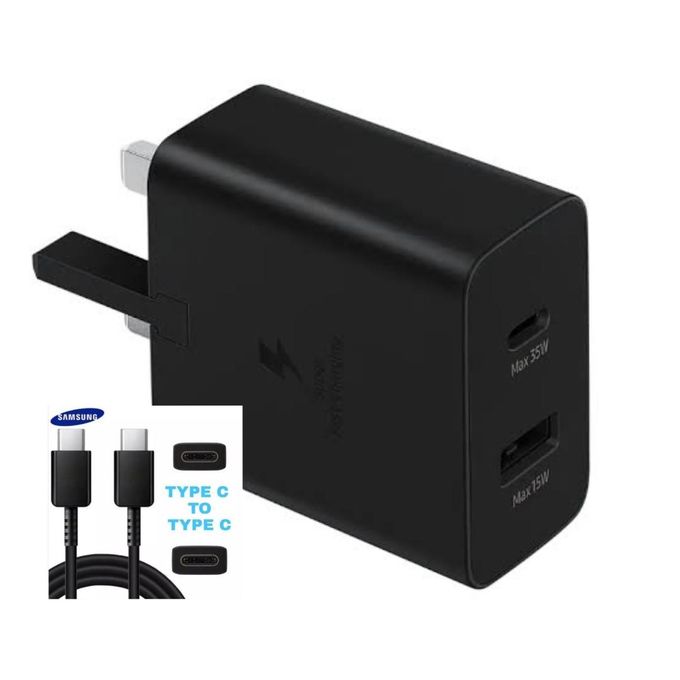 35W Samsung Dual header with two output ports, USB-A 15W max & USB-C 35W max, black