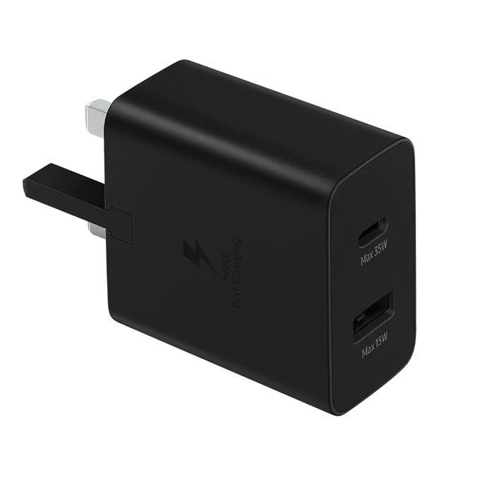 35W Samsung Dual header with two output ports, USB-A 15W max & USB-C 35W max, black