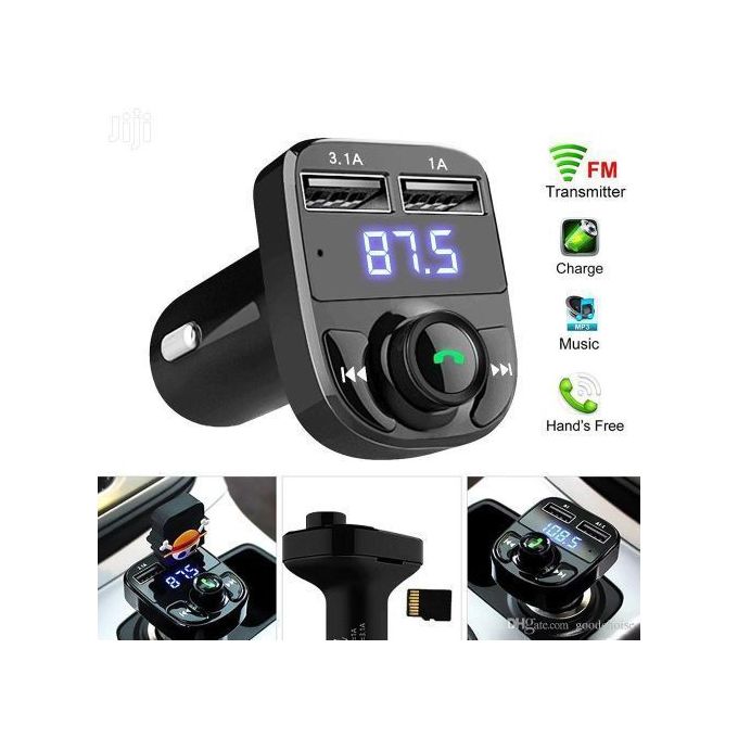 Multifunction Car Bluetooth Adapter with Hands-Free Calling, TF Card Slot, 2 USB Ports, and Easy Playback Controls