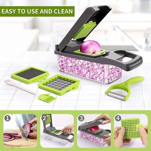 VEGETABLE CHOPPER. 16 in 1 Multifunctional Vegetable Cutter Vegetable Chopper Mandoline Slicer Vegetable Slicer Grater Set, rubberised non-skid base makes life easier when slicing and dicing.