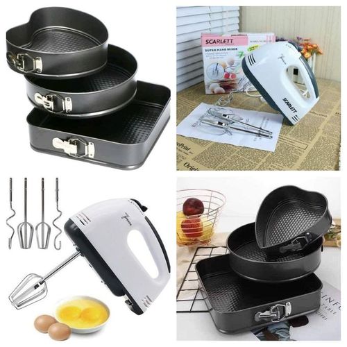 CLEARANCE OFFER Scarlett 3 Pieces Bakeware Tin Set And 7 Speed Electric Hand Mixer
