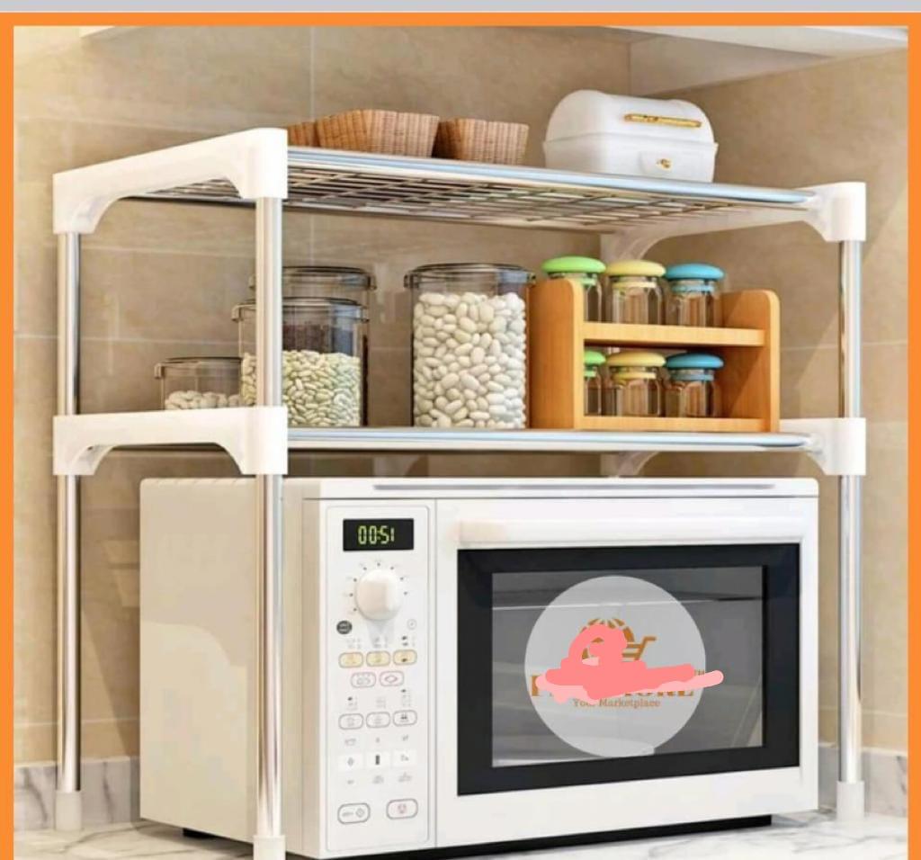 2 Layer Microwave Stand Rack[OFFER🎉] Kitchen Countertop Organiser with Storage Shelf Space-Saving, Rust-Proof Metal for Over Fridge or Cabinet Use
