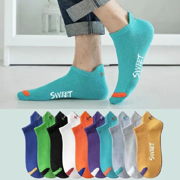 STRONG 6 Pairs Bright Color Ankle No Show Socks Men Breathable Street Fashion Sport Deodorant Invisible Travel Running Socks