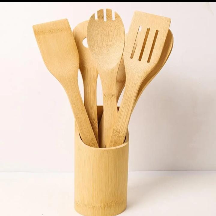 BAMBOO MWIKO SET🌱5 Pcs Bamboo Wooden Cooking Spoons Spatula Stick/Mwiko Set🔅✔️.Wooden kitchen utensils for cooking, frying, steaming, brewing, etc. Meet your various cooking needs