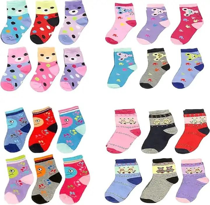 12 Pairs/ 1 Dozen Kids Socks For Ages 1-3 Years Multicolor
