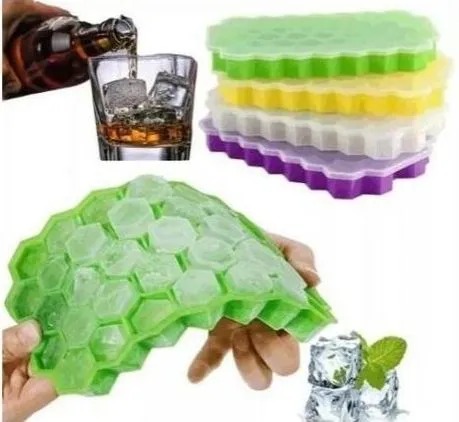 Ice Cube Tray Silicone Mold 37 Grid Honeycomb Shape Ice Cube Maker BPA Free Ice Maker with Lids DIY Popsicle Mould Ice Mould