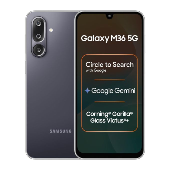 NEW ARRIVAL SAMSUNG M36,6.7 INCHES WITH CORNING GORILLA GLASS VICTUS+ , 8/128 GB ,50MP CAMERA,SUPER AMOLED SCREEN,.7.7MM THIKNESS, 5000MAH BATTERY,DUAL SIM CARD
