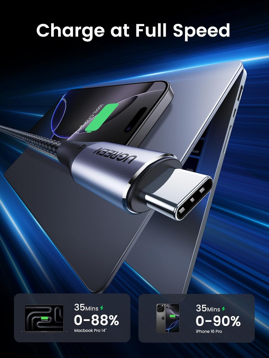 UGREEN USB-C 3.2 Gen 2 10Gbps 240w PD Cable - 1 Meter