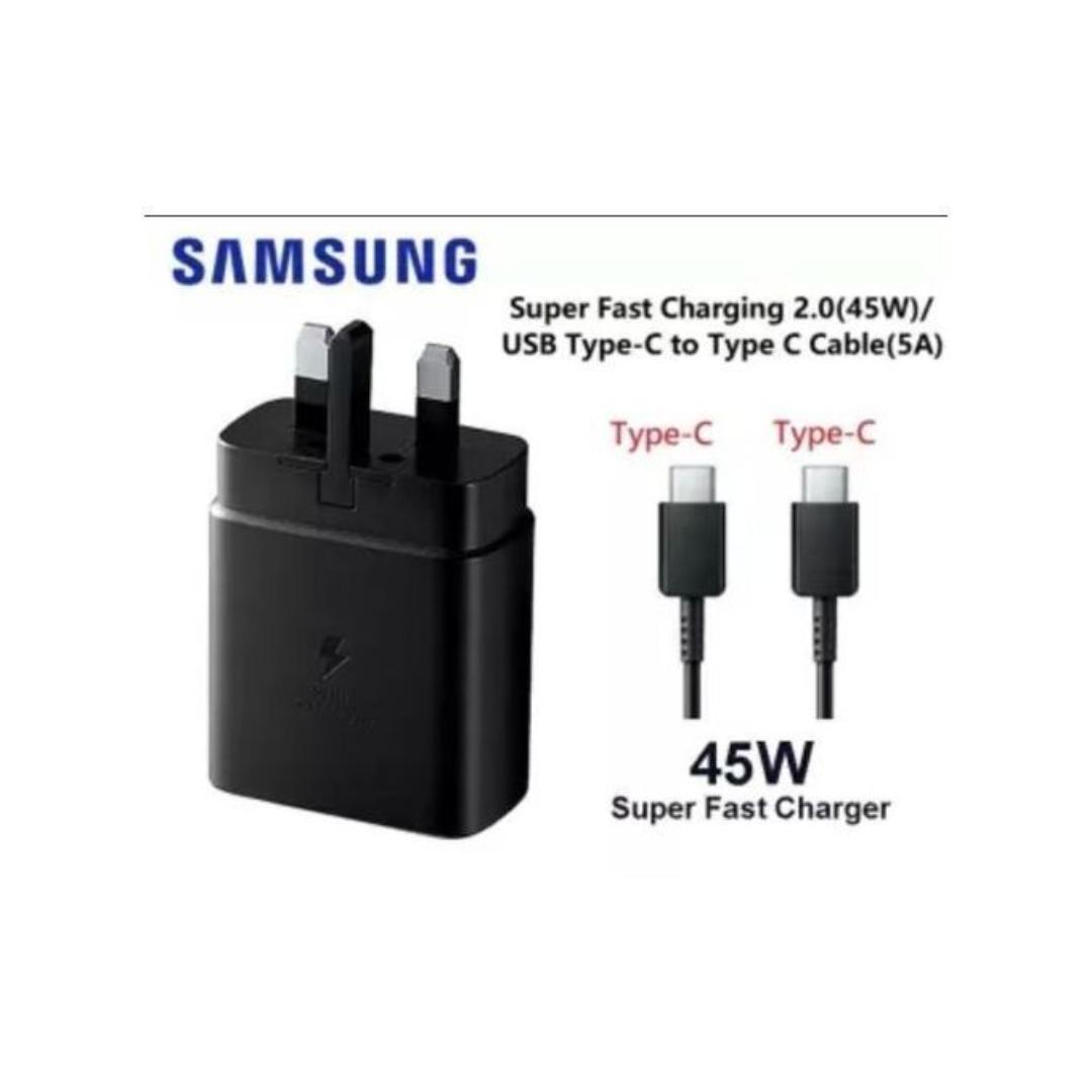 Samsung 45W Super Fast USB-C Travel Wall Charger Adapter with Type-C to Type-C Cable for Fast Charging Compatible with Samsung Galaxy Smartphones, Tablets, and USB-C Devices