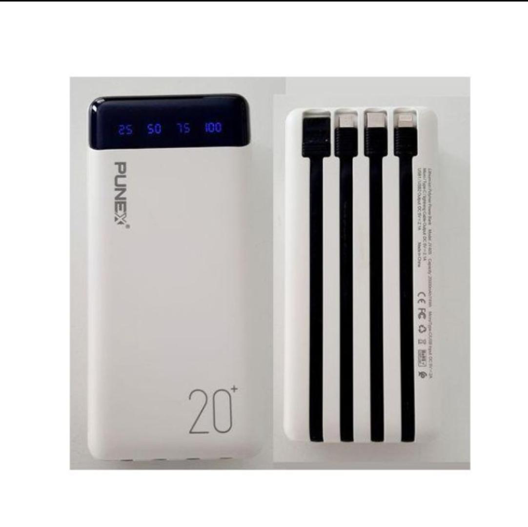 PUNEX 20000mAh Power Bank JY-609 with Built-in Cables & LED Display – Fast Charging Portable Charger