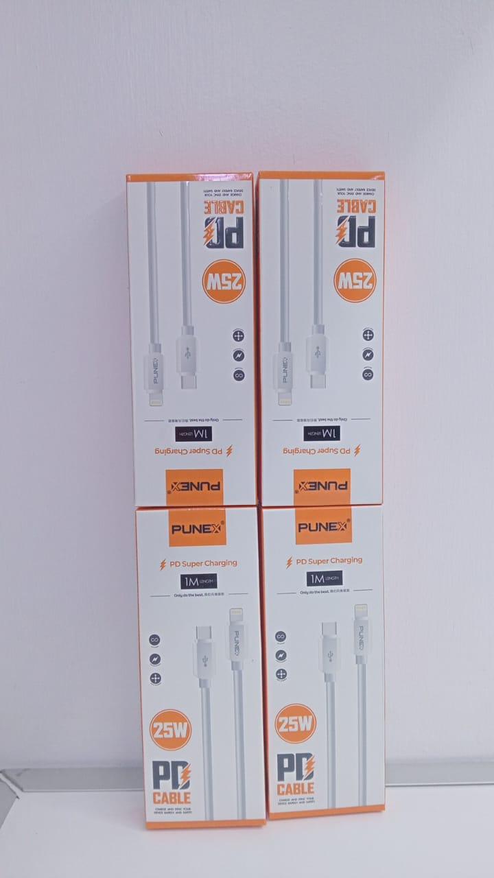 Punex 25W PD Super Fast Charging Cable – Type-C to Lightning, 1M Length, High-Speed Data & Charging, White
)