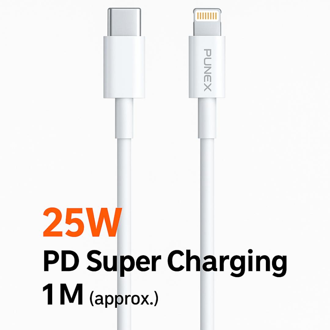 Punex 25W PD Super Fast Charging Cable – Type-C to Lightning, 1M Length, High-Speed Data & Charging, White
)