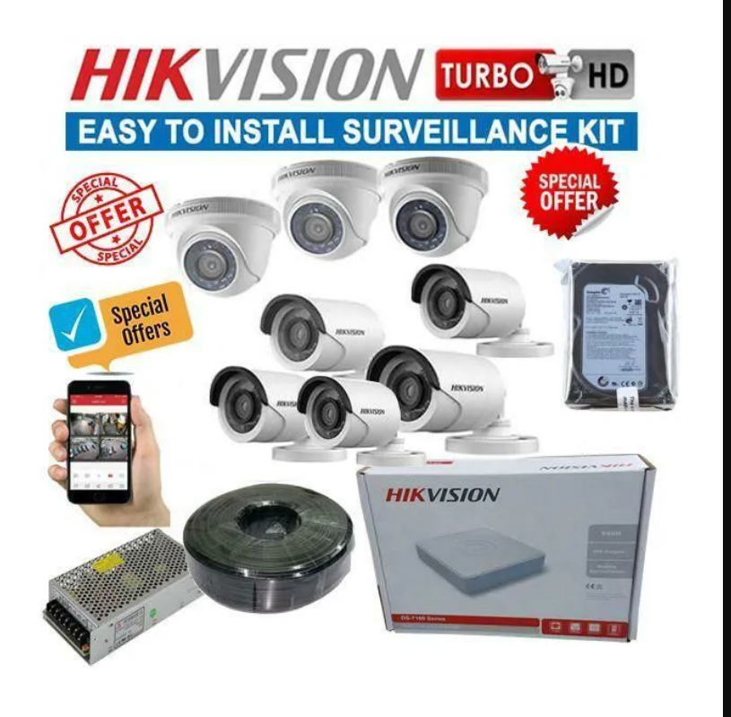 Hikvision/Dahua 4 Full HD 2MP 1080P CCTV Cameras Complete System Kit With 500GB Harddisk+4 Channel DVR Machine +