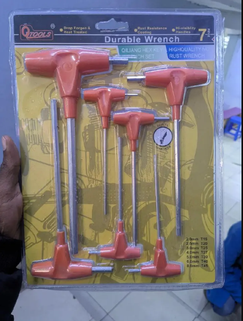 7-Piece Durable T-Handle Allan Key Wrench Set (2mm - 8mm, T15 - T45)