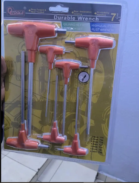 7-Piece Durable T-Handle Allan Key Wrench Set (2mm - 8mm, T15 - T45)