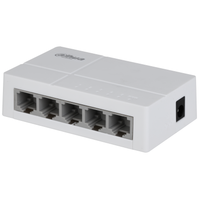 DAHUA SF1005L5: 5-Port Unmanaged Ethernet Switch with 10/100 Mbps adaptive ports, compact design, plug & play, reliable high-speed connectivity for home & office networks.