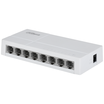 DAHUA SF1008L: 8-Port Unmanaged Ethernet Switch with 10/100 Mbps adaptive ports, compact plug & play design, reliable high-speed connectivity for home, office, and small business networks
