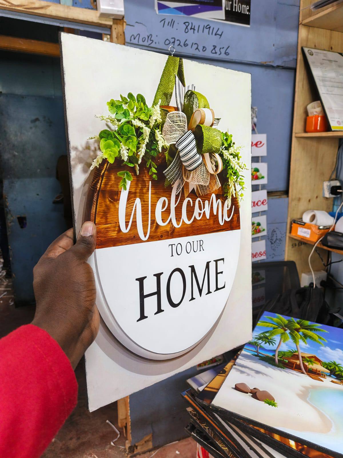 A3 Wall Art Decor Canvas – “This Is Our Happy Place” Rustic Hanging Print