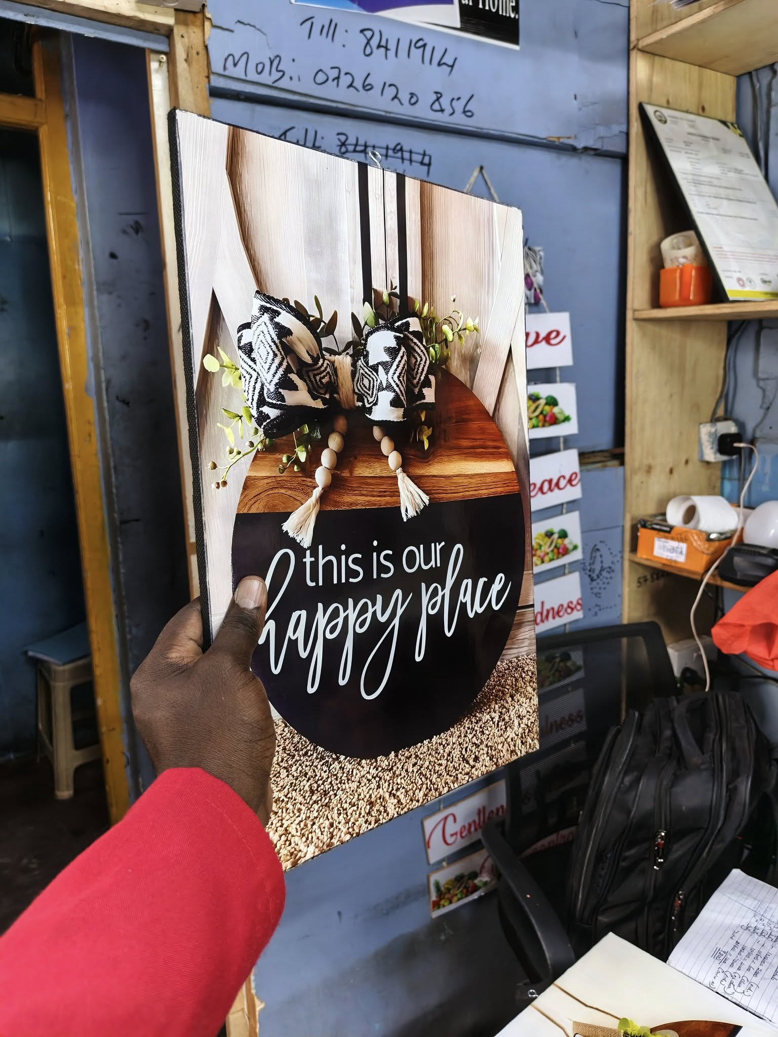 A3 Wall Art Decor Canvas – “This Is Our Happy Place” Rustic Hanging Print