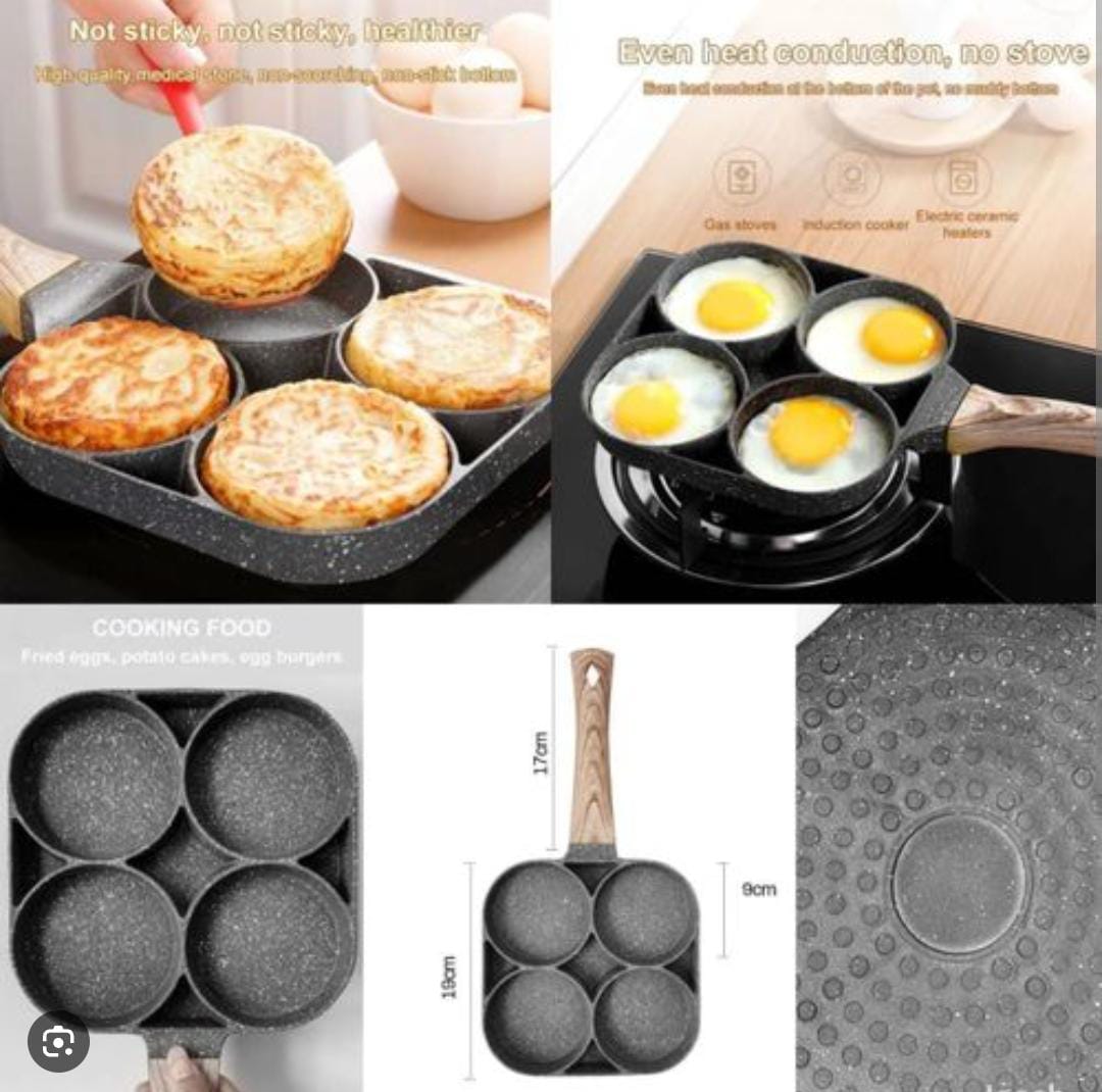 🍳 Cook 4x the Fun with the 4-Slot Pan!
Make breakfast a breeze with this multitasking marvel — fry eggs, pancakes, sausages & more all at once! 🥓🍳🥞
Non-stick, easy to clean, and perfect for busy m