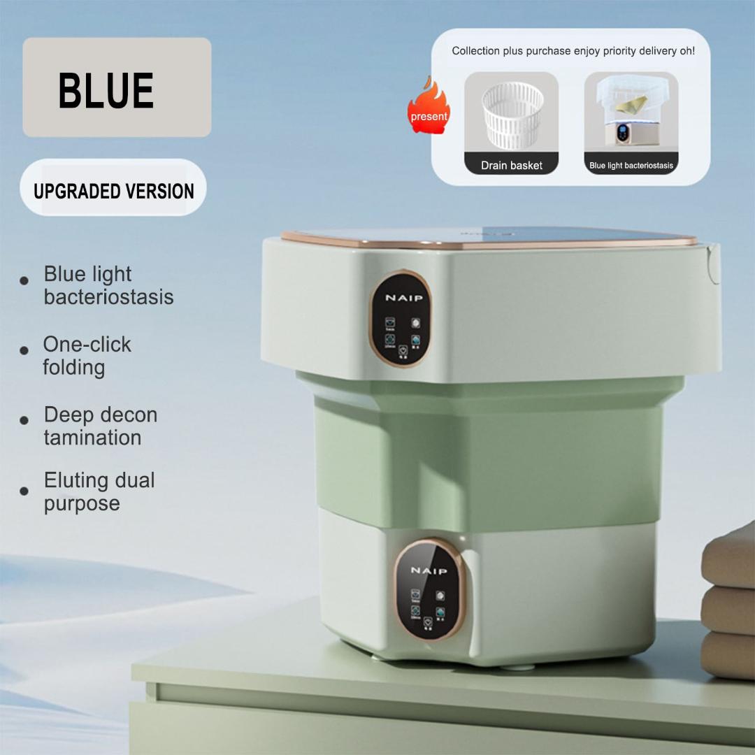 UPGRADED Mini Washing Machine // Foldable Washer Spin Dryer with Drain Basket // Portable for Travel Wash 8L