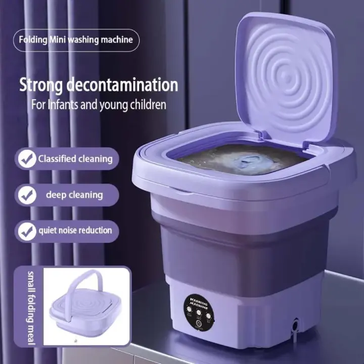UPGRADED Mini Washing Machine // Foldable Washer Spin Dryer with Drain Basket // Portable for Travel Wash 8L