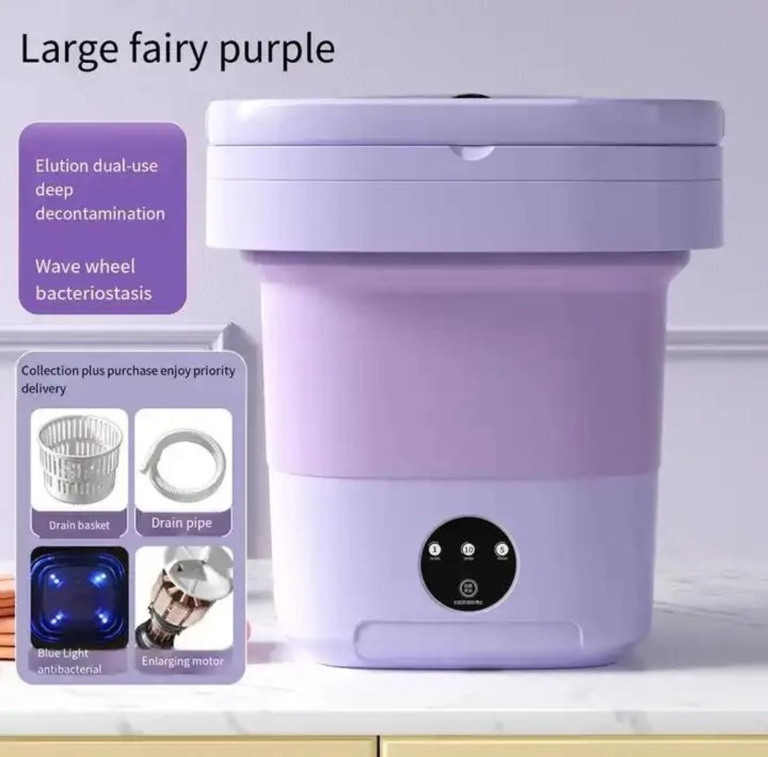 UPGRADED Mini Washing Machine // Foldable Washer Spin Dryer with Drain Basket // Portable for Travel Wash 8L