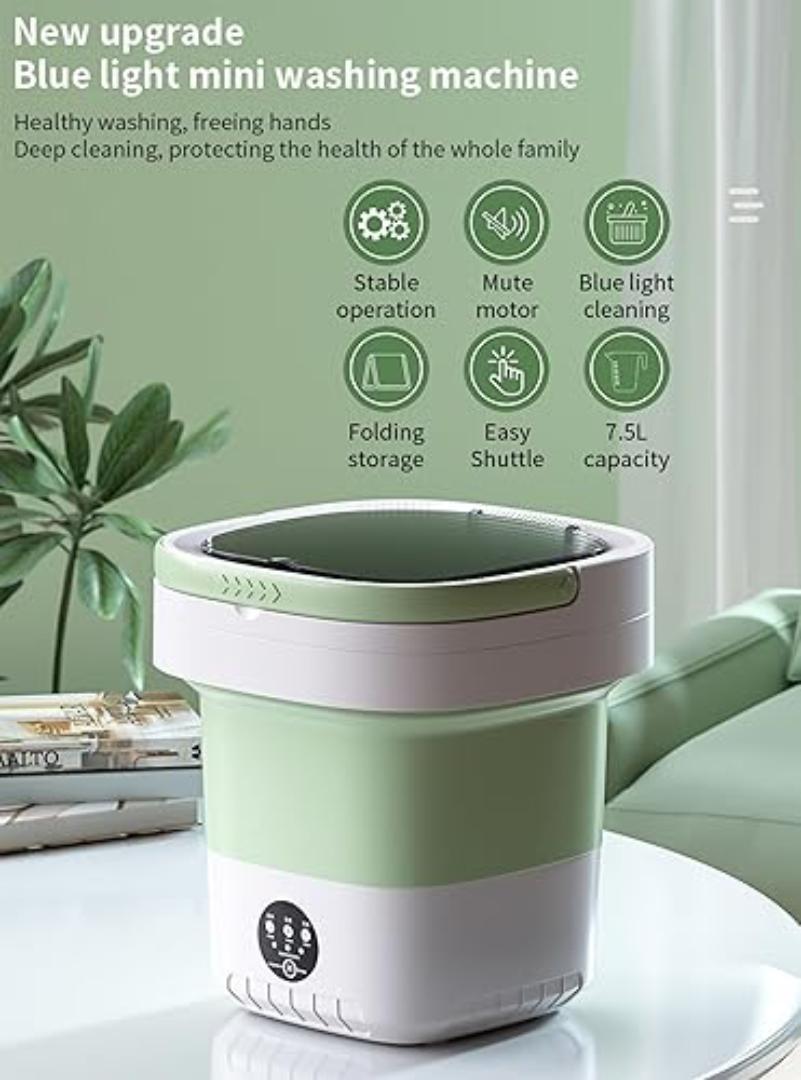 UPGRADED Mini Washing Machine // Foldable Washer Spin Dryer with Drain Basket // Portable for Travel Wash 8L