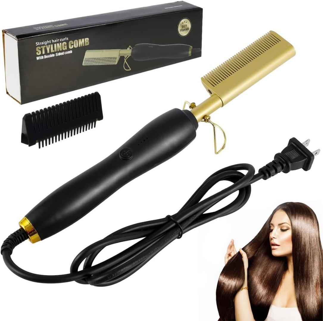 2 in 1 Hot Comb Straightener Electric Hair Straightener Hair Curler Wet Dry Use Hair Flat Irons Hot Heating Comb For Hair