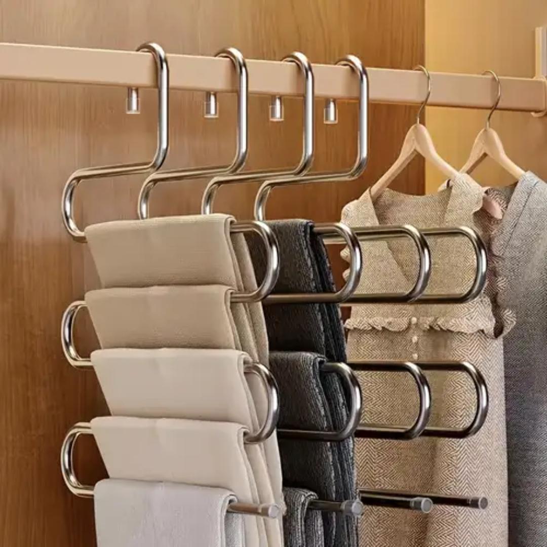 Space Saving - Non Slip Stainless Steel Multifunctional Pants Rack, Clothes Closet Storage Organizer for Pants Jeans Trousers Scarf Hanger