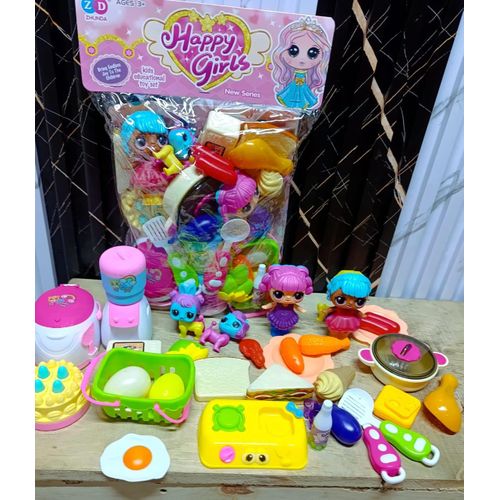 Happy girls kitchen set with plenty play items Play Kitchen Accessories, Play Food Sets for Kids Kitchen Playset with Pots and Pans Set, Cooking Utensils, Preschool Learning Education Toys