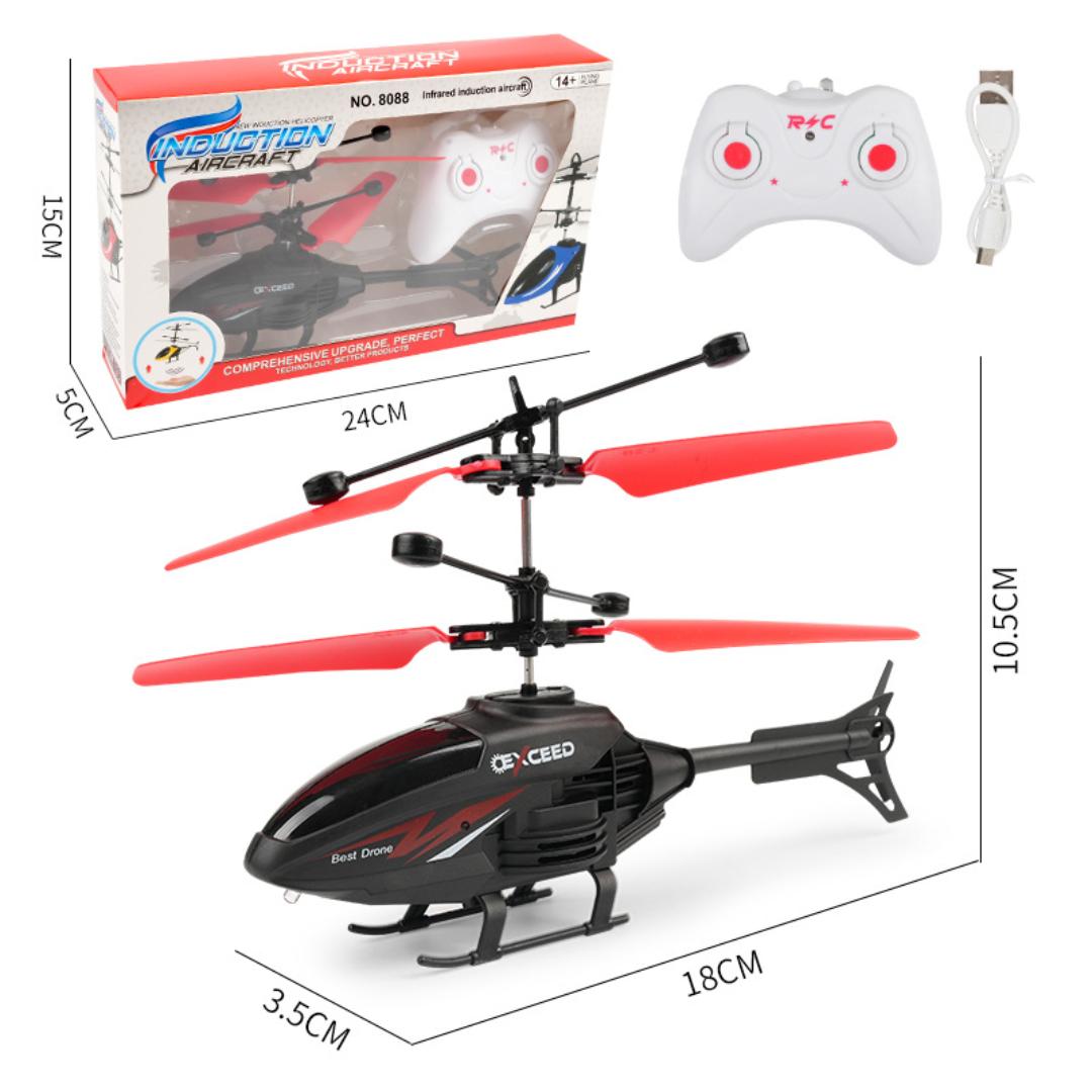 Toy USB Rechargeable Induction Helicopter Plane with Remote Control LED Lights Perfect Gift for Kids (Ages 5+)