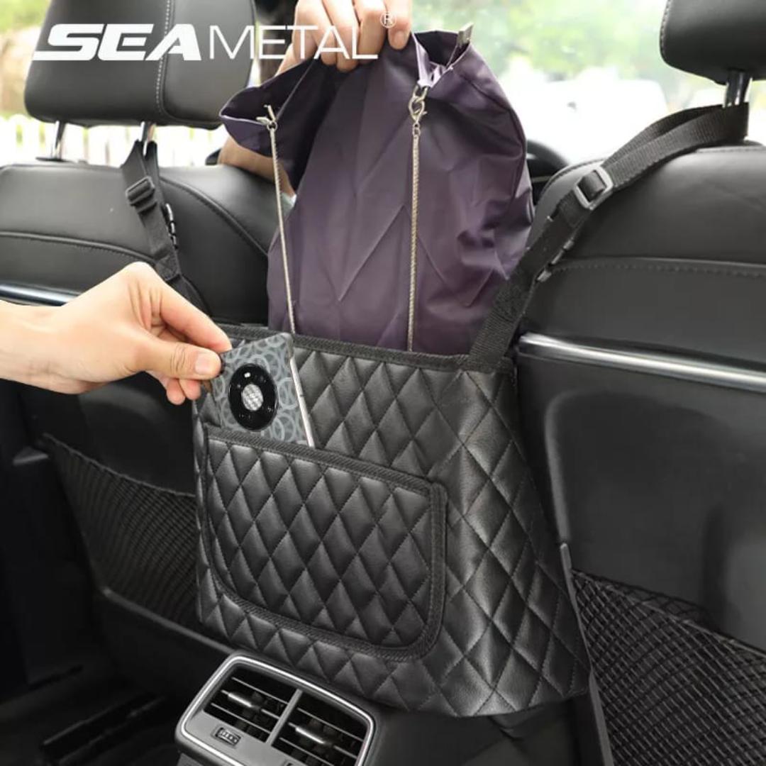 HIGH QUALITY PU LEATHER CAR IN BETWEEN SEAT ORGANIZER LEATHER PURSE HOLDER FOR CAR, BETWEEN SEATS STORAGE BAG, MESH BARRIER FOR PETS AND KIDS, FRONT SEAT GAP