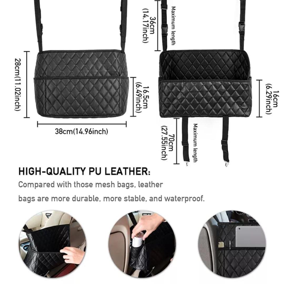 HIGH QUALITY PU LEATHER CAR IN BETWEEN SEAT ORGANIZER LEATHER PURSE HOLDER FOR CAR, BETWEEN SEATS STORAGE BAG, MESH BARRIER FOR PETS AND KIDS, FRONT SEAT GAP