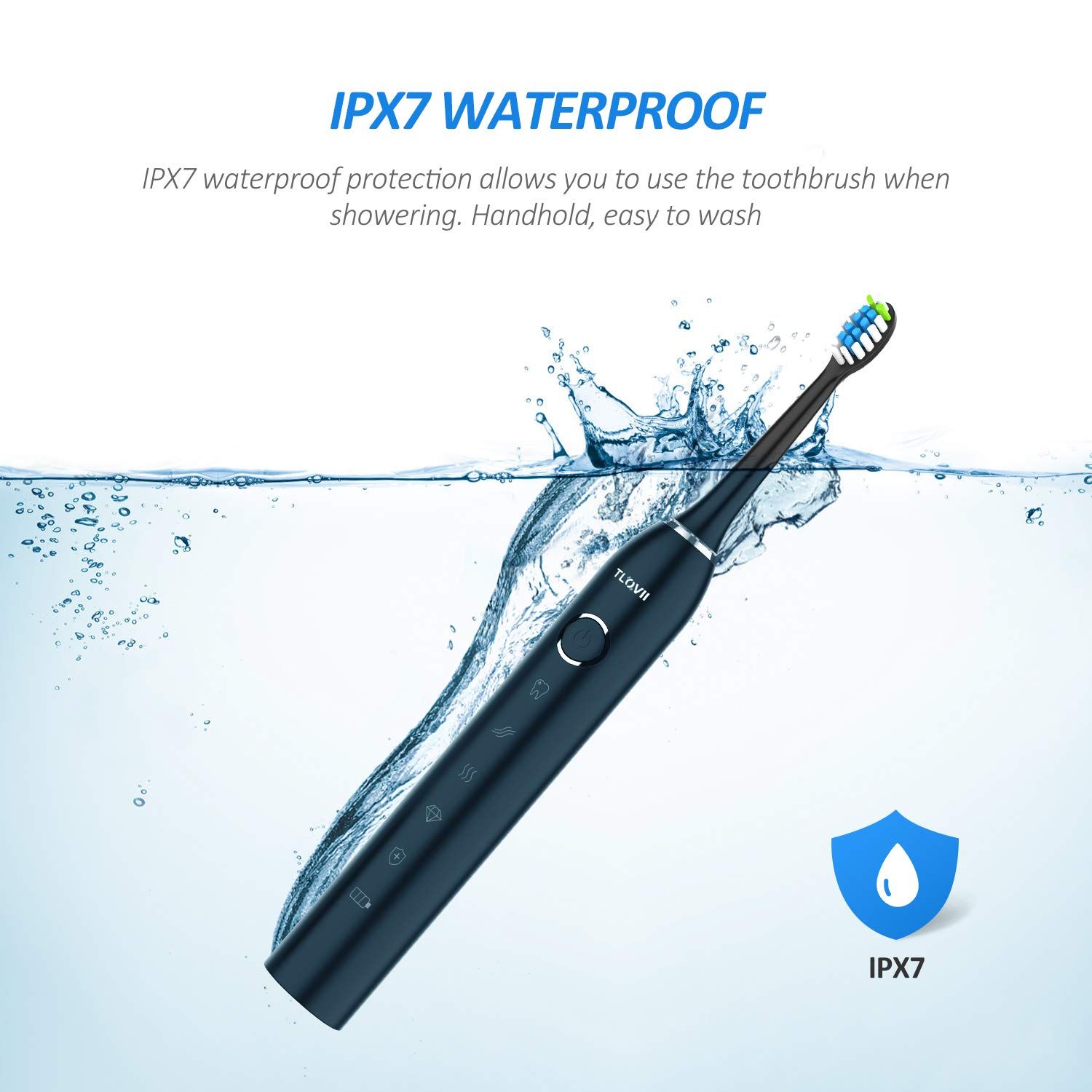 Sonic Electric Toothbrush for Adults, USB Rechargeable, 5 Modes, IPX7 Waterproof, Magnisonic OPC-ET500N Sonic Power Electric Toothbrush with 8 toothbrush heads