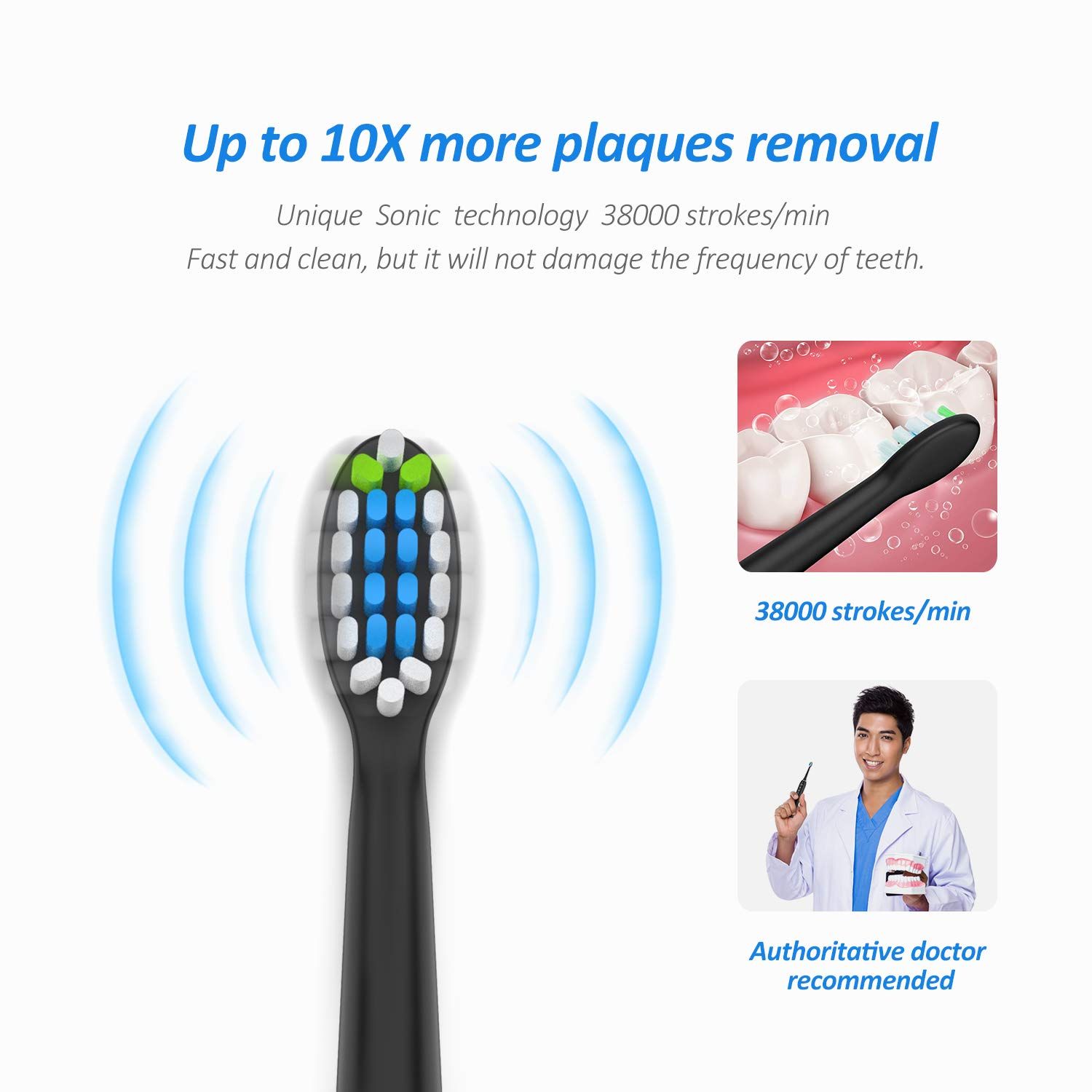 Sonic Electric Toothbrush for Adults, USB Rechargeable, 5 Modes, IPX7 Waterproof, Magnisonic OPC-ET500N Sonic Power Electric Toothbrush with 8 toothbrush heads