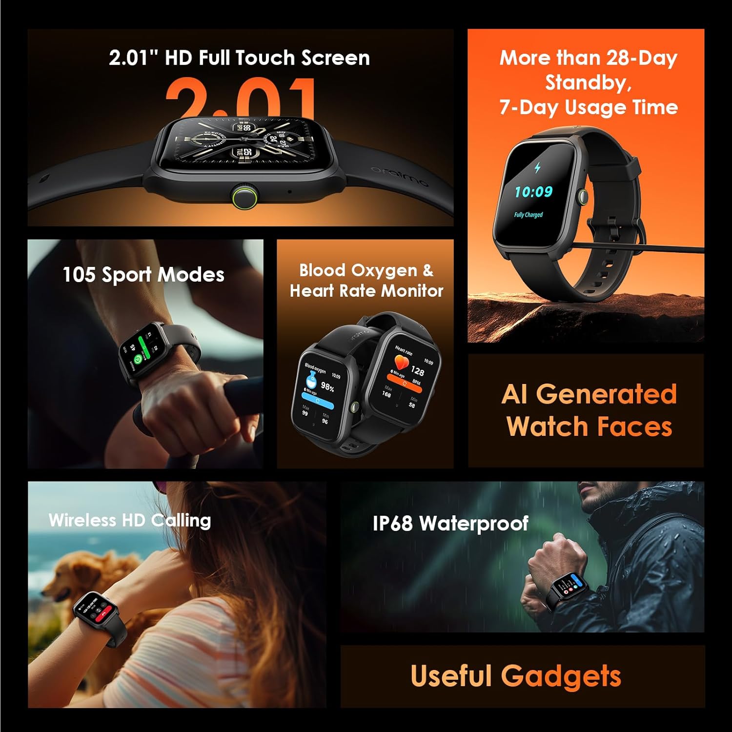 Smart Watch，2.01" HD Screen,IP68 Waterproof Fitness Watch,Long battery life,105+ Sports Trackers,Health tracking,Call Message Notification,Compatible with Android and iOS Nova 2 Lite OSW-814L